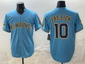 Milwaukee Brewers #10 Sal Frelick Blue Jereymy With Home & Bob Uecker Patch Stitched Jersey