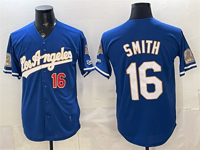 Los Angeles Dodgers #16 Will Smith Royal Jereymy 2026 Gold Collection 9x & B2B Champs Patch Stitched Jersey
