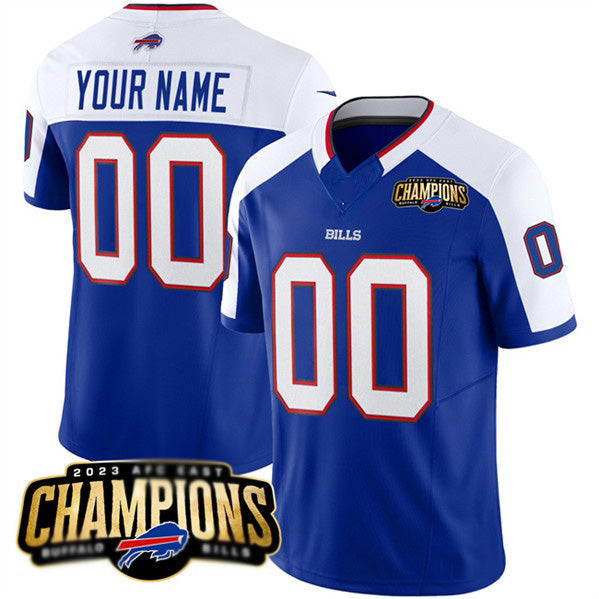 Custom B.Bills Active Player Blue White Jereymy 2023 F.U.S.E. AFC East Champions Ptach Stitched Jersey