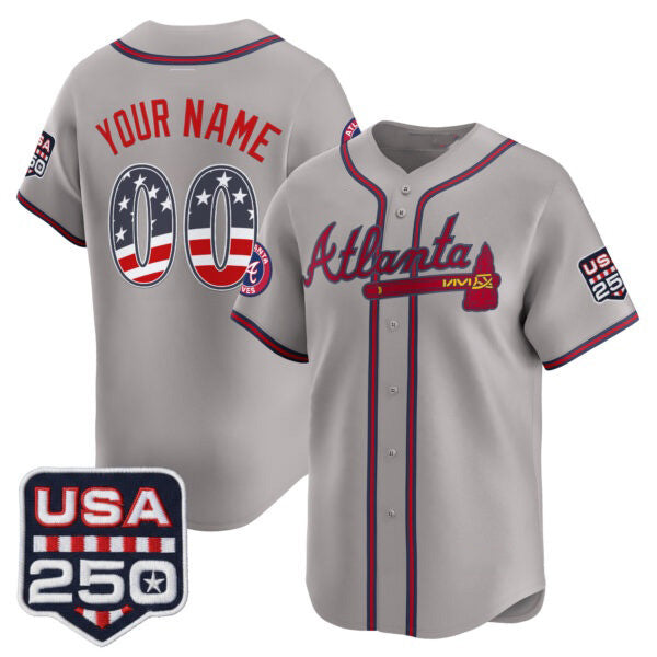 Custom Atlanta Braves Gray Jereymy USA 250 Fourth of July Vapor Premier Limited Jersey ¨C All Stitched
