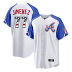 Atlanta Braves #77 Joe Jimenez Player White Jereymy USA 250 Fourth Of July City Connect Home Game Stitched Jerseys