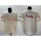 Atlanta Braves Team Big Logo Cream Jereymy 2024 Atliens & Peach With Outkast Patch Vapor Limited Stitched Jersey