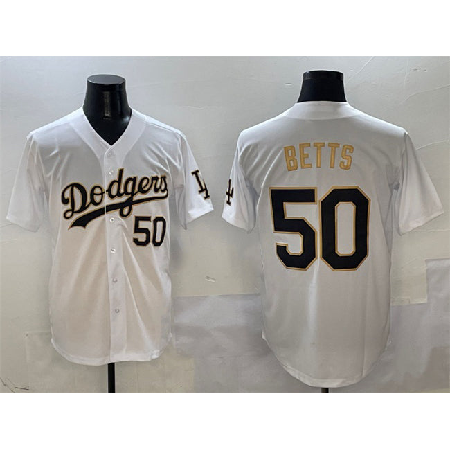 Los Angeles Dodgers #50 Mookie Betts White Gold Jereymy Limited Stitched Jersey