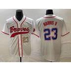 Atlanta Braves #23 Michael Harris II Number White Jereymy Cool Base With Patch Stitched Jersey