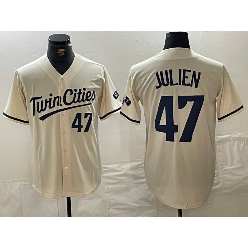 Minnesota Twins #47 Edouard Julien Number Cream Jereymy Cool Base Stitched Jersey