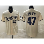 Minnesota Twins #47 Edouard Julien Number Cream Jereymy Cool Base Stitched Jersey
