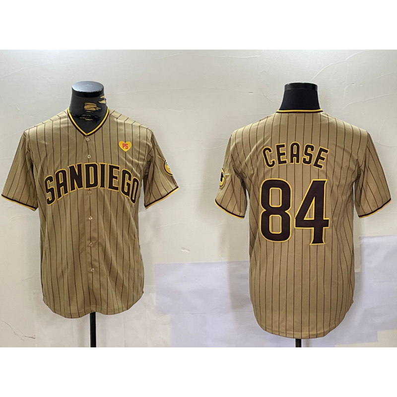 San Diego Padres #84 Dylan Cease Khaki Jereymy Team Logo With PS Patch Stitched Cool Base Jersey