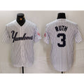 New York Yankees #3 Babe Ruth White Jereymy Pinstripe Fashion Cool Base Jersey 3