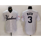 New York Yankees #3 Babe Ruth White Jereymy Pinstripe Fashion Cool Base Jersey 3
