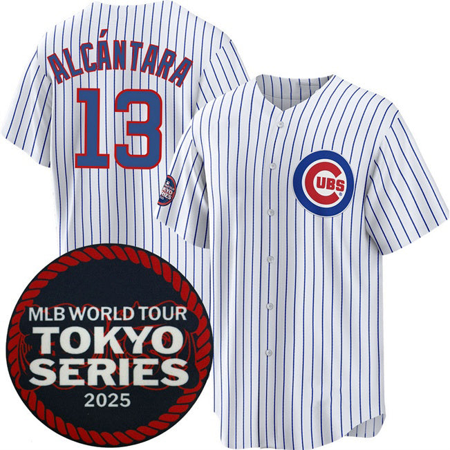 Chicago Cubs #13 Kevin Alc¨¢ntara White Jereymy 2025 World Tour Tokyo Series Home Stitched Jersey