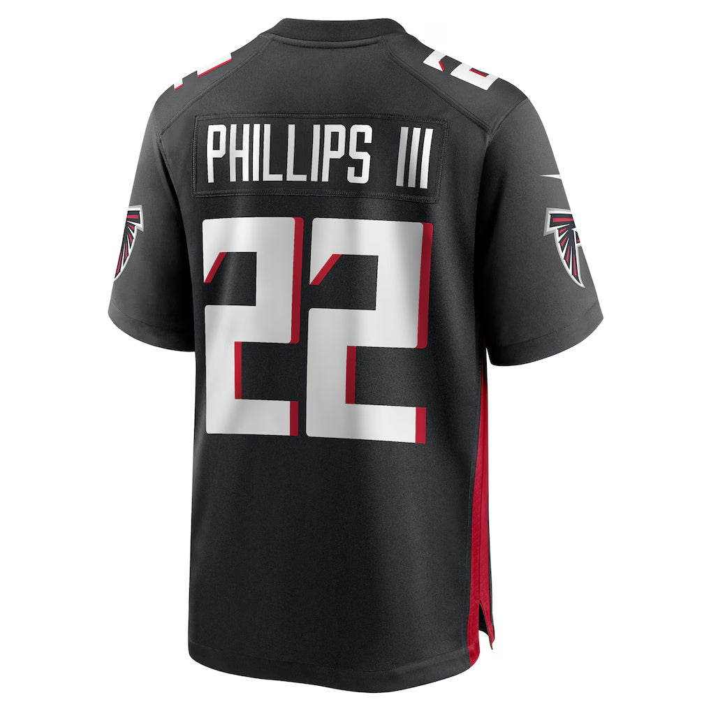 A.Falcons #22 Clark Phillips III Black Jereymy Team Game Jersey