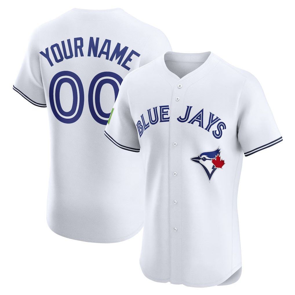 Custom Toronto Blue Jays White Jereymy Home Elite Sponsor Patch Jersey