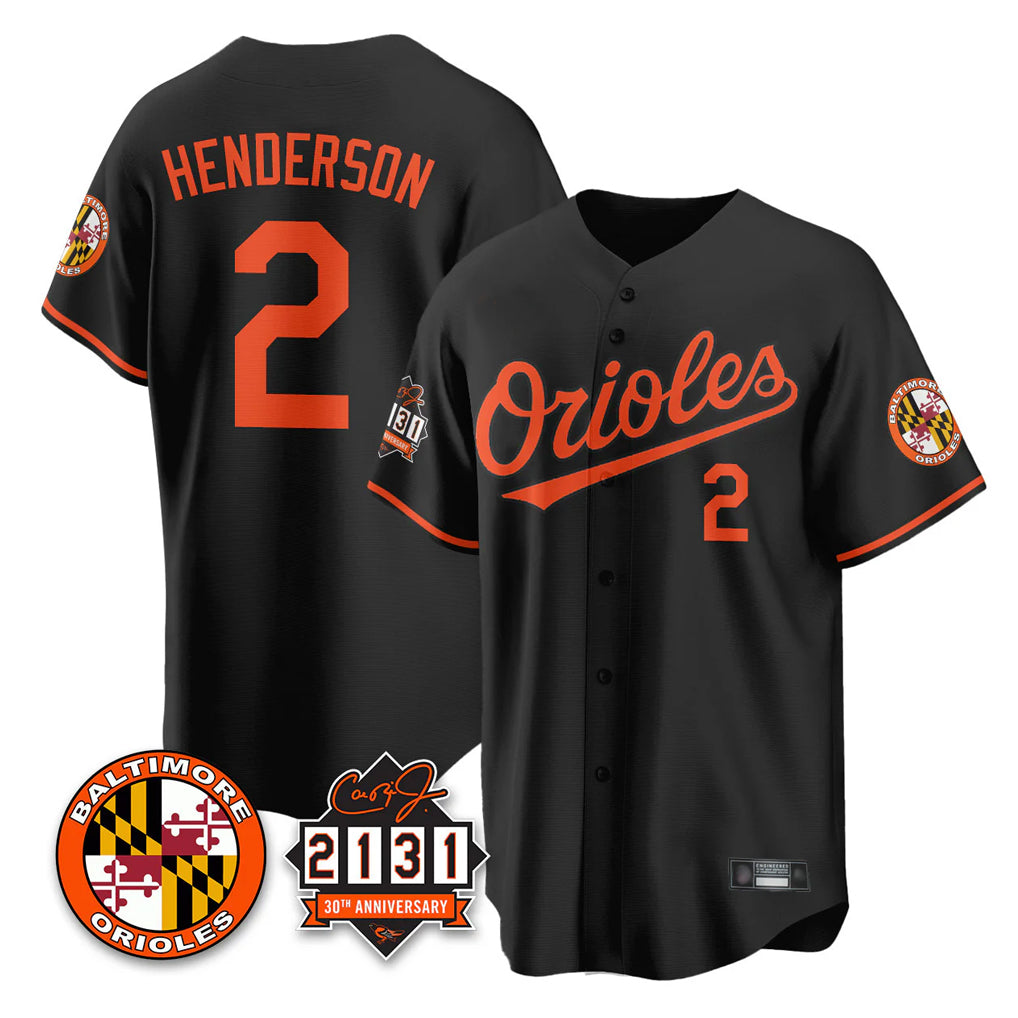 Baltimore Orioles #2 Gunnar Henderson Player Black Jereymy 30th Anniversary of 2131 Home Game Stitched Jerseys