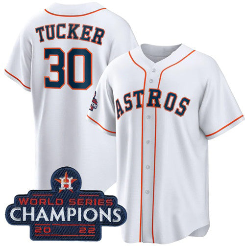 Houston Astros #30 Kyle Tucker White Jereymy 2022 World Series Champions Home Stitched Jersey
