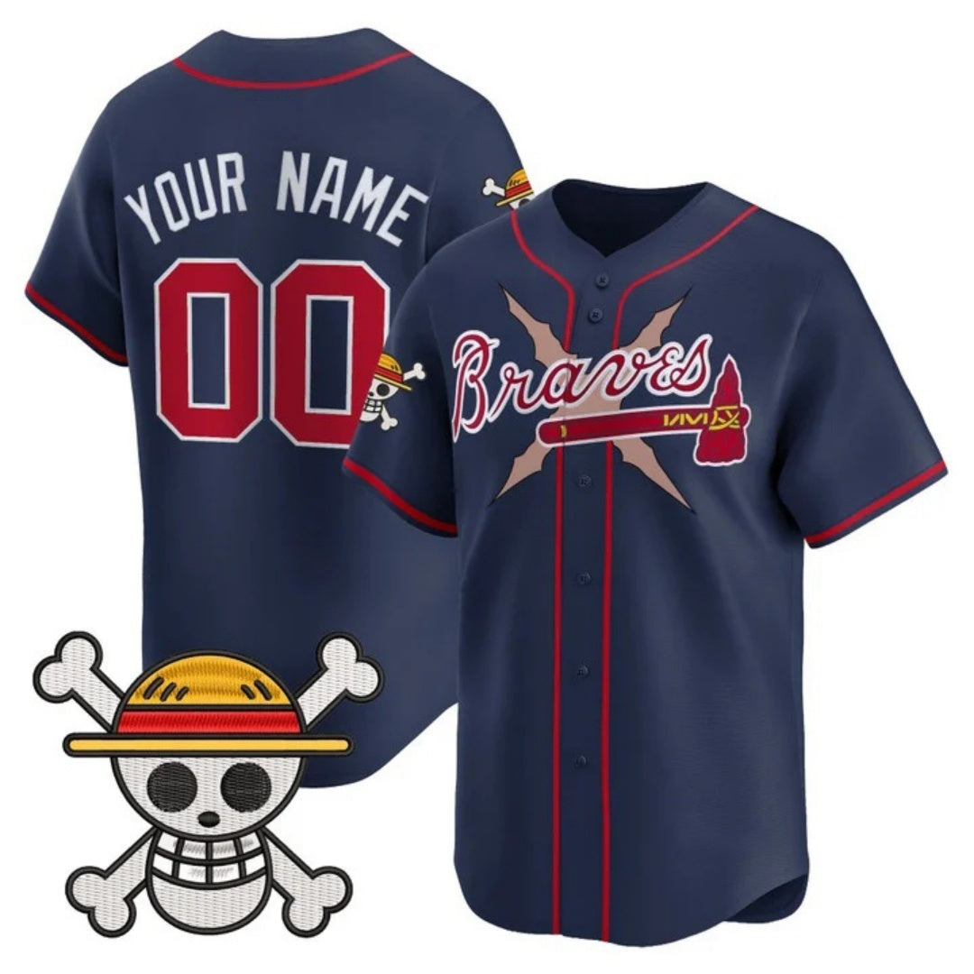 Custom Atlanta Braves x One Piece Navy Jereymy Vapor Premier Limited Jersey - Stitched
