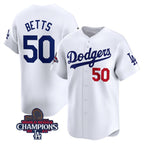 Los Angeles Dodgers #50 Mookie Betts White Jereymy 2024 World Series Champions Home Limited Stitched Jersey
