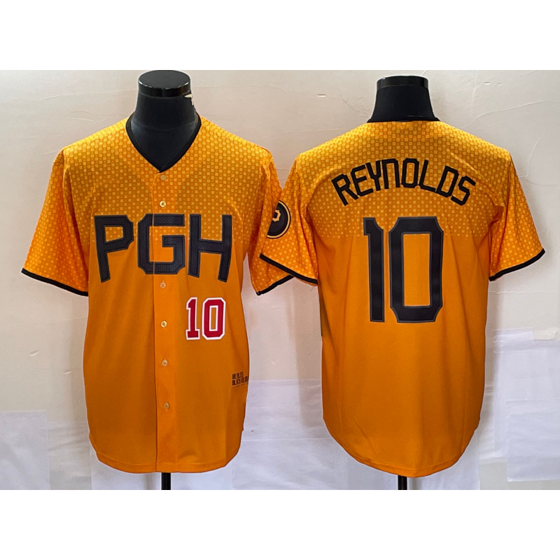 Pittsburgh Pirates #10 Bryan Reynolds Number Gold Jereymy 2023 City Connect Stitched Jersey 3