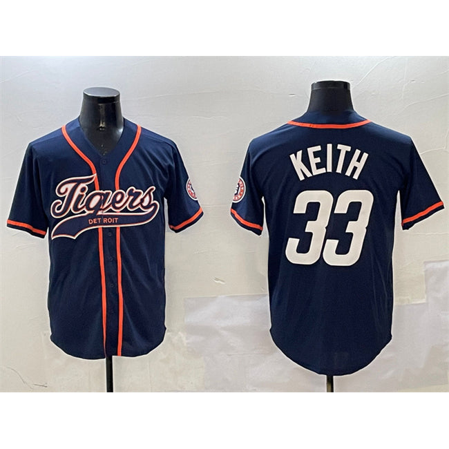 Detroit Tigers #33 Colt Keith Navy Jereymy With Patch Cool Base Stitched Jersey
