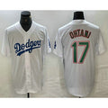 Los Angeles Dodgers #17 Shohei Ohtani White Green Jereymy Stitched Cool Base Jerseys