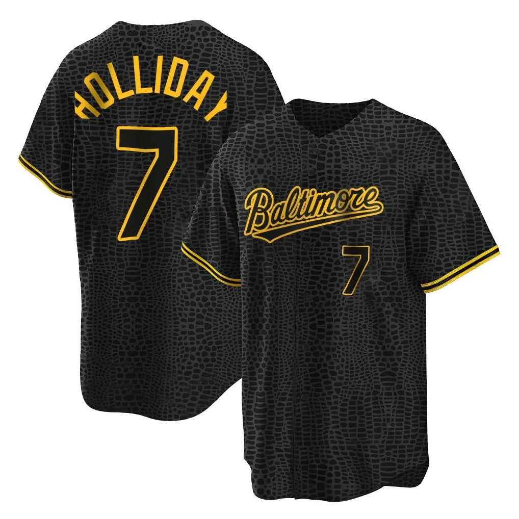 Baltimore Orioles #7 Jackson Holliday Player Black Jereymy Snake Skin City Home Game Stitched Jerseys