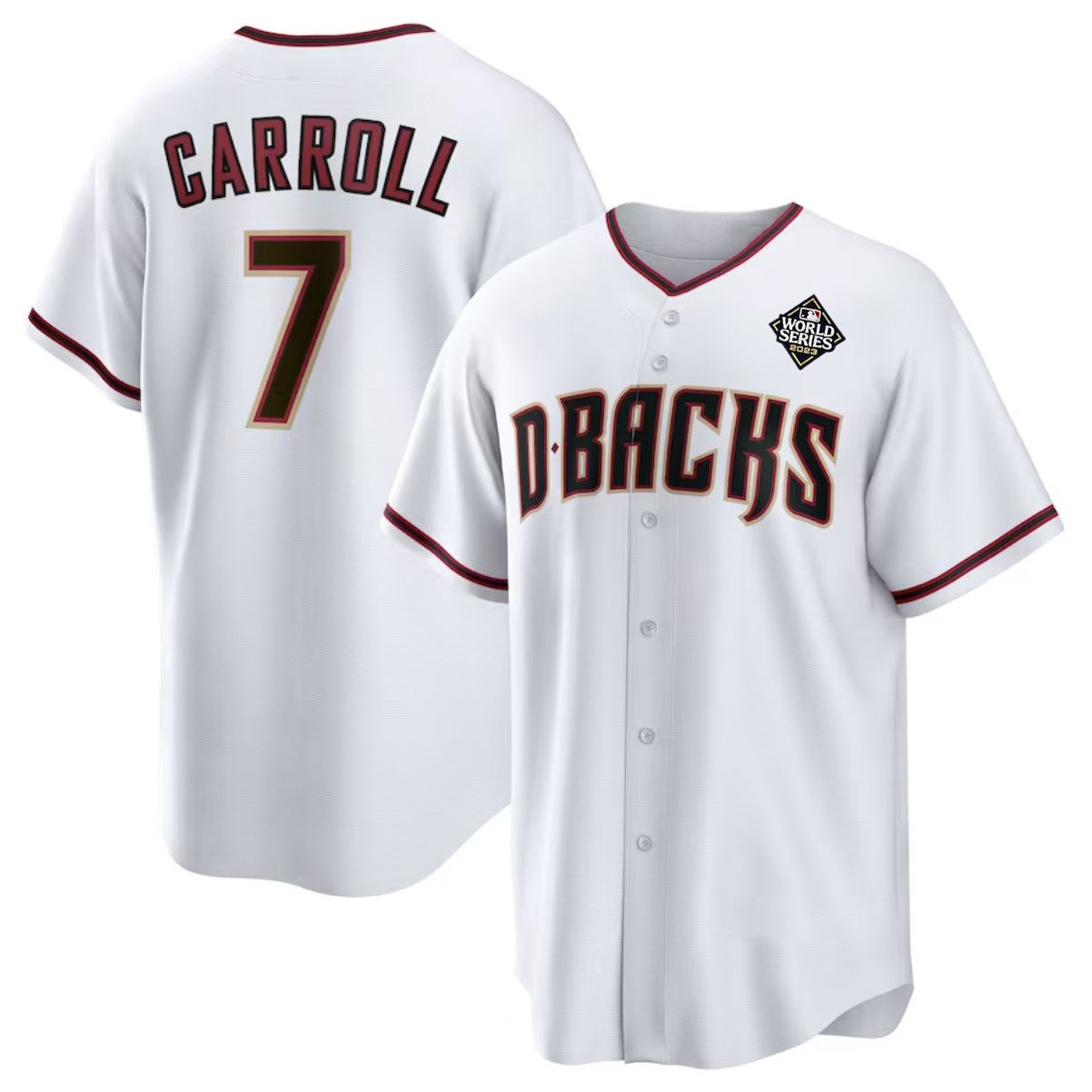 Arizona Diamondbacks #7 Corbin Carroll White Jereymy 2023 World Series Cool Base Stitched Jersey 2