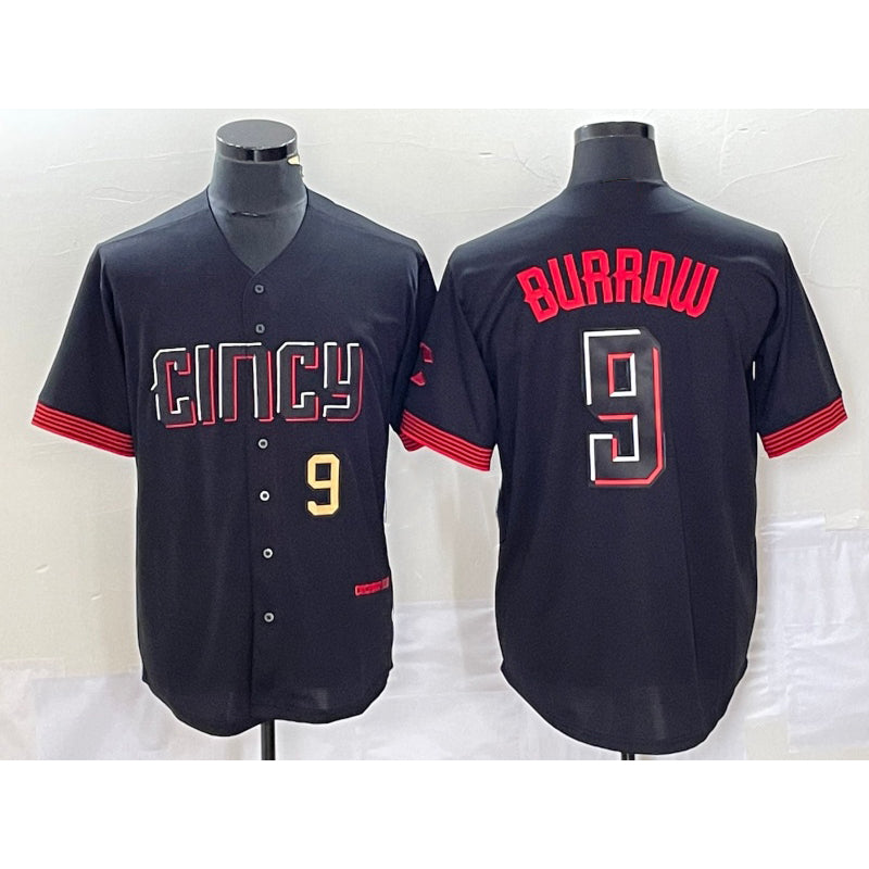 Cincinnati Reds #9 Joe Burrow Number Black Jereymy 2023 City Connect Cool Base Stitched Jersey 2