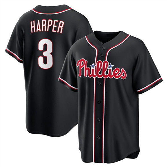 Philadelphia Phillies #3 Bryce Harper Fashion Black Jereymy Out Stitched Baseball Jersey