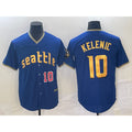 Seattle Mariners #10 Jarred Kelenic Number Blue Jereymy 2023 City Connect Cool Base Stitched Jersey