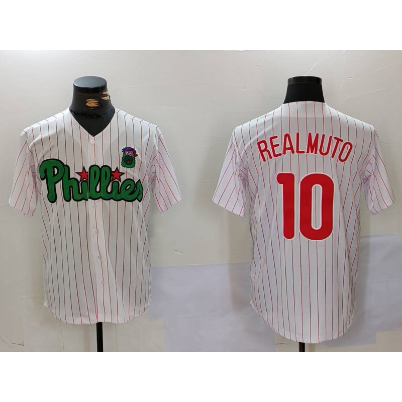 Philadelphia Phillies #10 J.T. Realmuto White Green Jereymy Cool Base Stitched Jersey 2