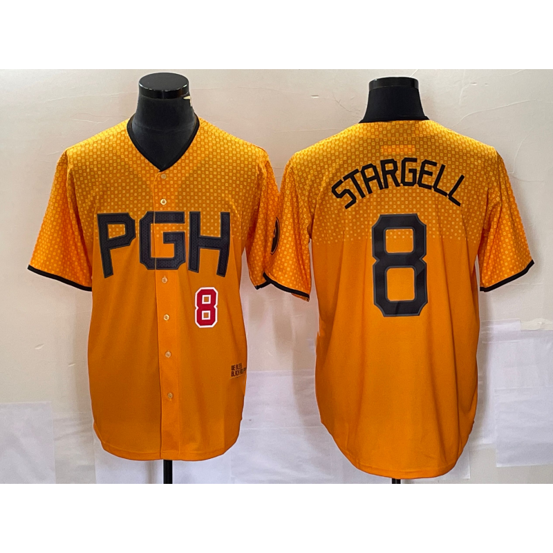 Pittsburgh Pirates #8 Willie Stargell Number Gold Jereymy 2023 City Connect Stitched Jersey 3