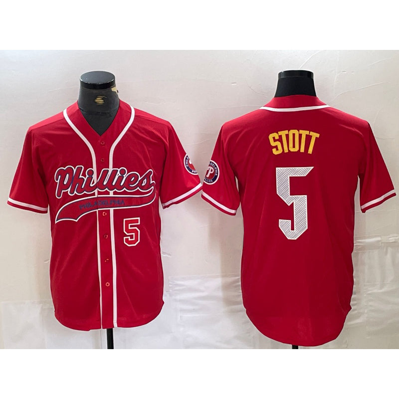 Philadelphia Phillies #5 Bryson Stott Number Red Jereymy Cool Base Stitched Jerseys