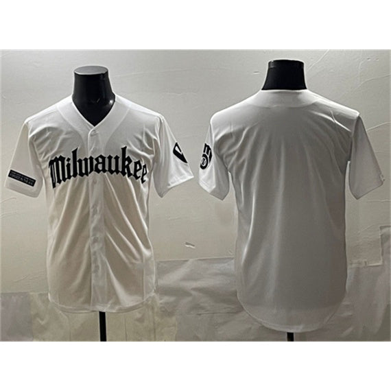 Milwaukee Brewers Blank White Jereymy 'Gothic 414 Shadows Edition' Vapor Premier Limited Stitched Jersey