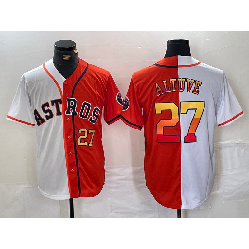 Houston Astros #27 Jose Altuve Number White Orange Jereymy Split Stitched Jersey