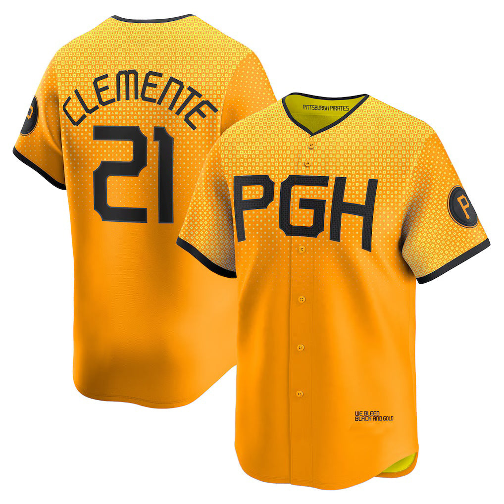 Pittsburgh Pirates #21 Roberto Clemente Gold Jereymy City Connect Limited Player Jersey