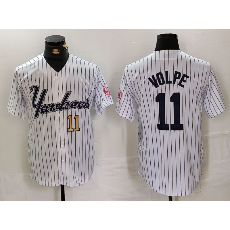 New York Yankees #11 Anthony Volpe White Jereymy Pinstripe Fashion Cool Base Jerseys
