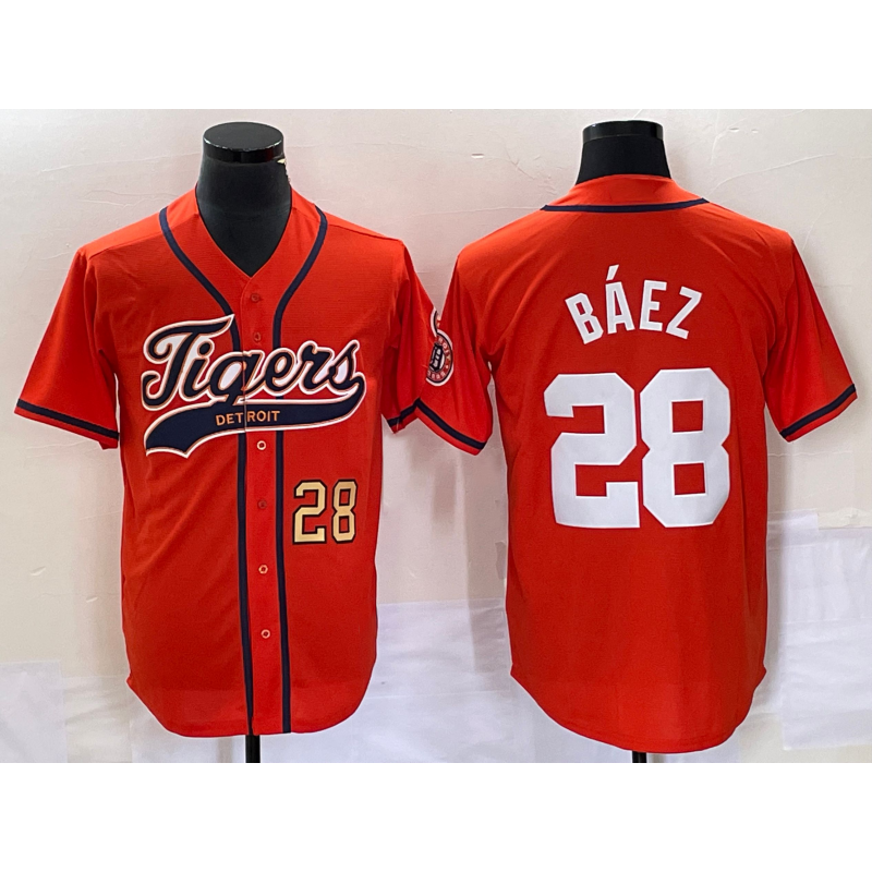 Detroit Tigers #28 Javier Baez Number Orange Jereymy Cool Base Stitched Jersey