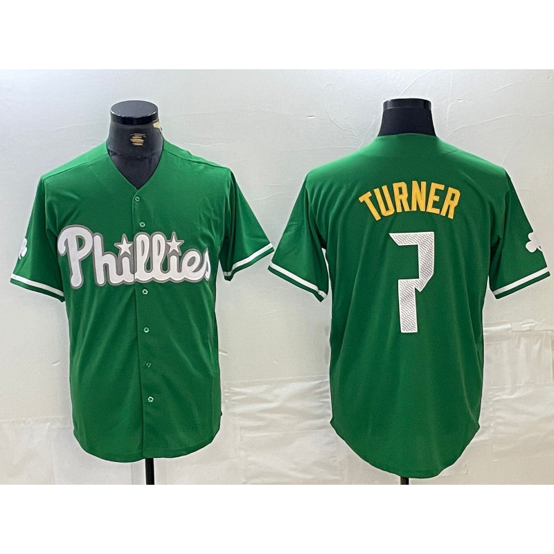 Philadelphia Phillies #7 Trea Turner Kelly Green Jereymy Cool Base Jersey