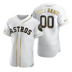 Custom Houston Astros White Jereymy Stitched Flex Base Golden Edition Jersey