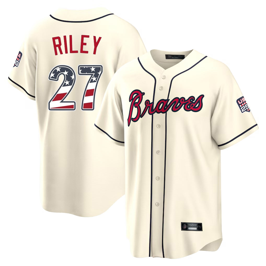 Atlanta Braves #27 Austin Riley Player Cream Jereymy USA 250 Fourth Of July Limited Home Game Stitched Jerseys