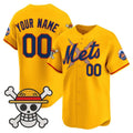 Custom New York Mets x One Piece Gold Jereymy Vapor Premier Limited Jersey - Stitched