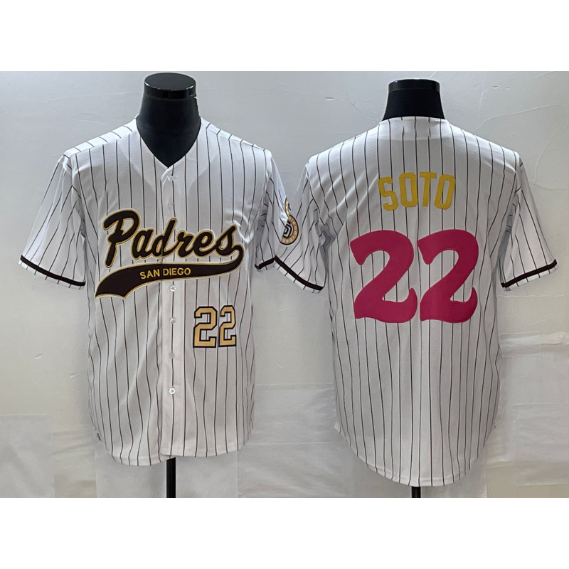 San Diego Padres #22 Juan Soto Number White Jereymy Pinstripe 2023 City Connect Cool Base Stitched Jersey
