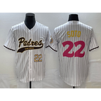 San Diego Padres #22 Juan Soto Number White Jereymy Pinstripe 2023 City Connect Cool Base Stitched Jersey