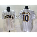 Milwaukee Brewers #10 Sal Frelick White Jereymy Pinstripe 2025 With Patch Stitched Jersey