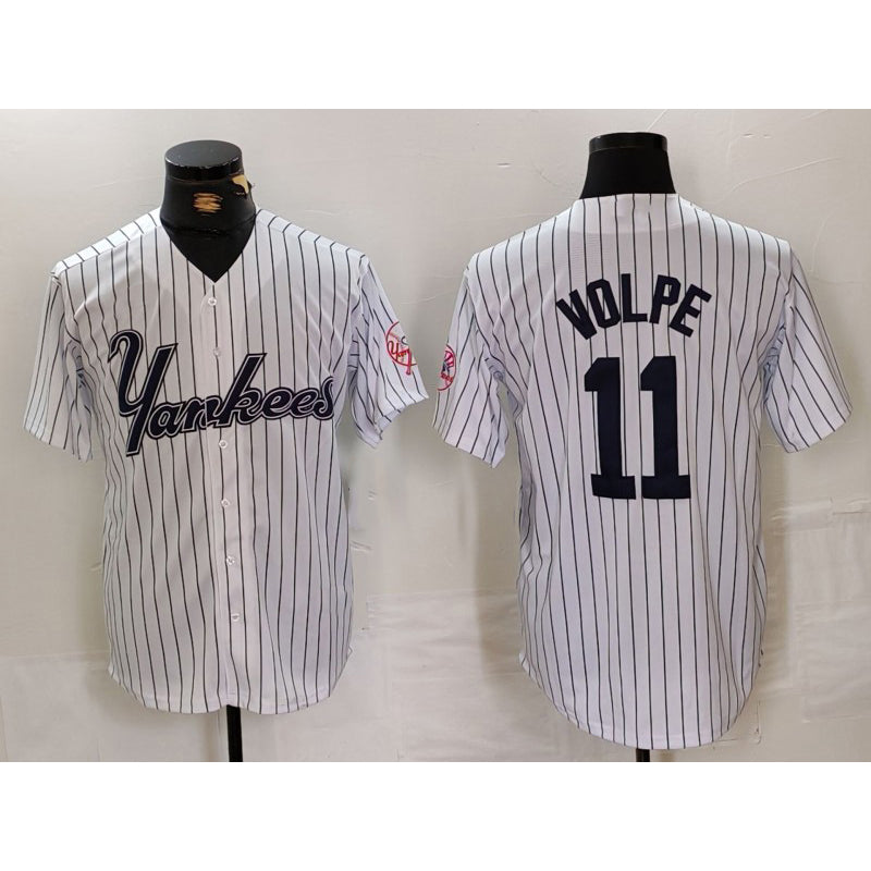 New York Yankees #11 Anthony Volpe White Jereymy Pinstripe Fashion Cool Base Jersey 2