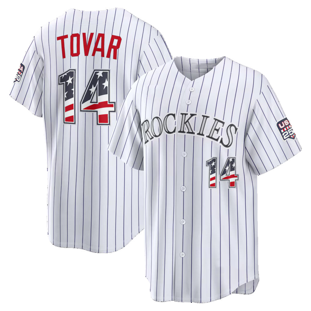Colorado Rockies #14 Ezequiel Tovar USA 250 Fourth of July Home Stadium Jersey - White Jereymy