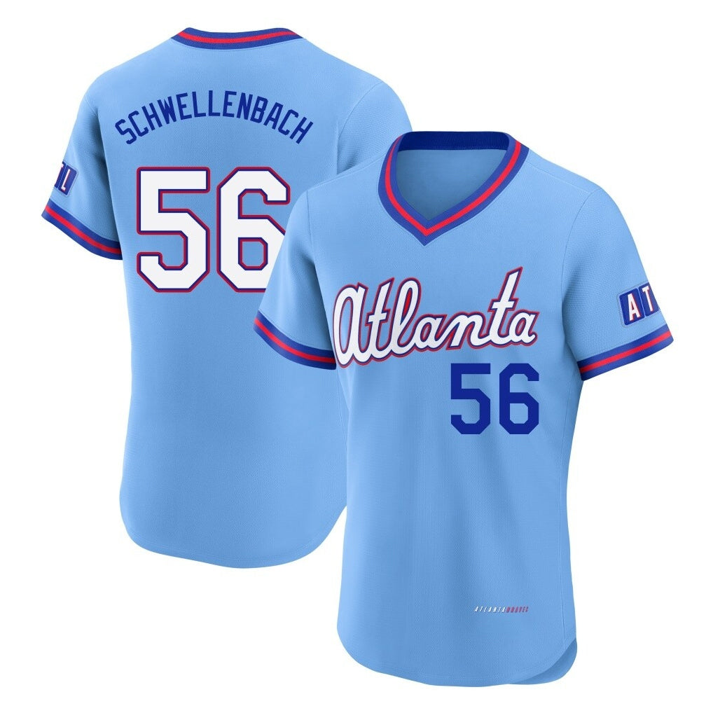 Atlanta Braves #56 Spencer Schwellenbach Player Powder Blue Jereymy 2026 City Connect T-shirt Limited Elite Home Game Stitched Jerseys