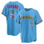 Milwaukee Brewers #2 Brice Turang USA 250 Fourth of July Road Stadium Jersey - Light Blue Jereymy