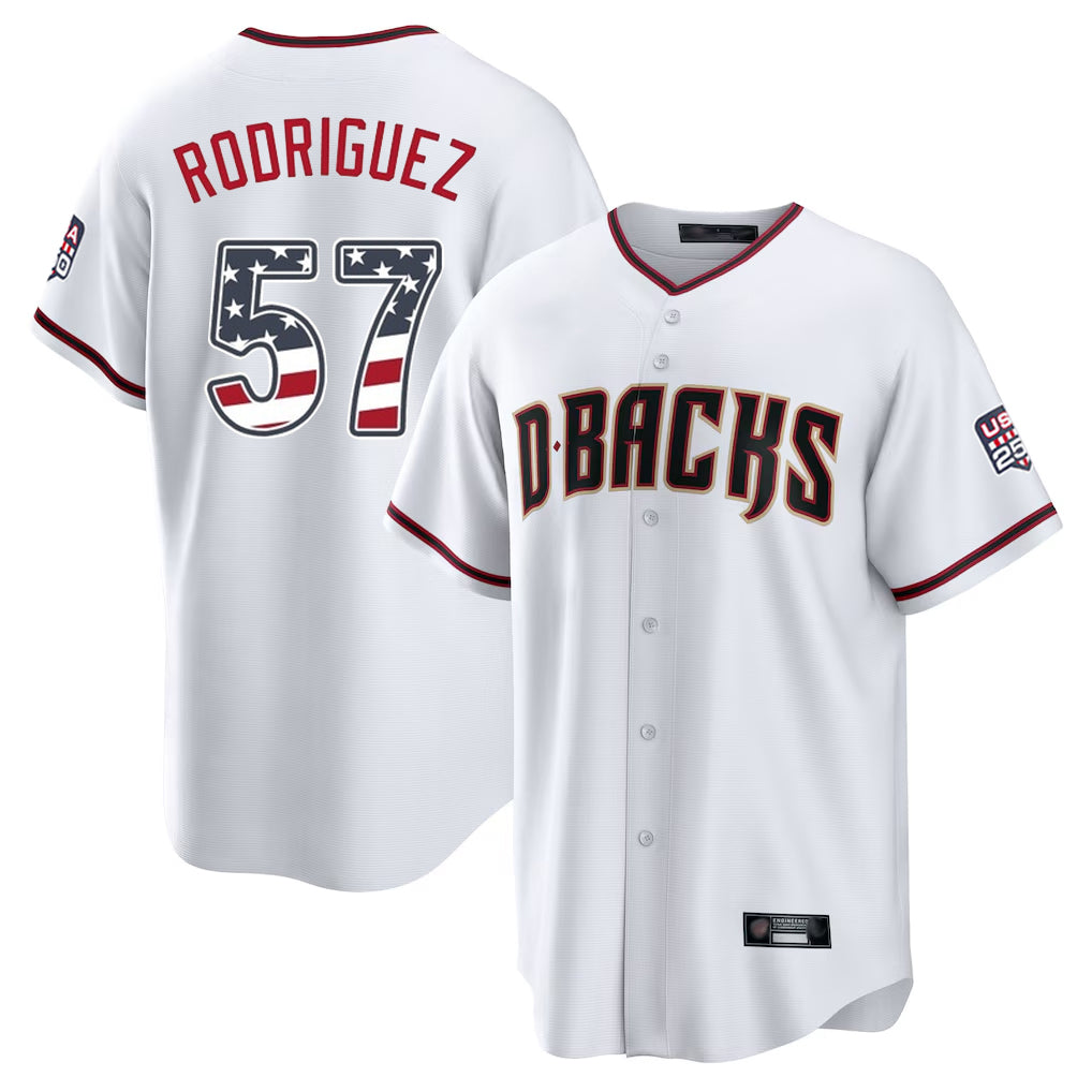 Arizona Diamondbacks #57 Eduardo Rodriguez Player White Jereymy USA 250 Fourth of July Home Game Stitched Jerseys