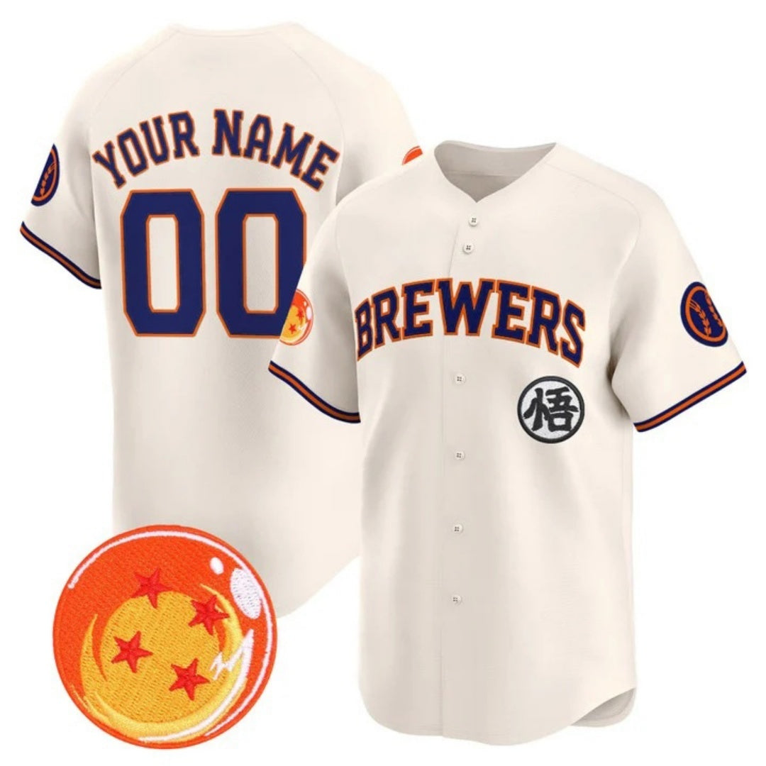Custom Milwaukee Brewers x Dragon Ball Cream Jereymy Vapor Premier Limited Jersey - All Stitched