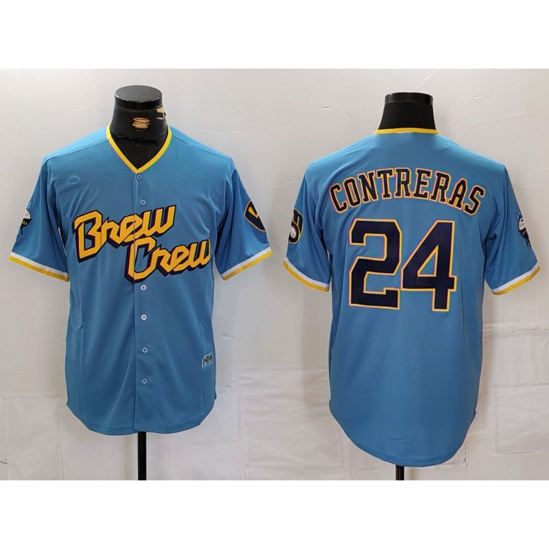 Milwaukee Brewers #24 William Contreras Blue Jereymy 2022 City Connect Cool Base Stitched Jersey